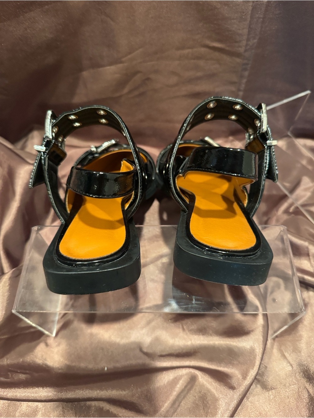 Black Patent Pointed-Toe Slingback Flats with Buckle Straps - Never worn - Picture 4 of 6